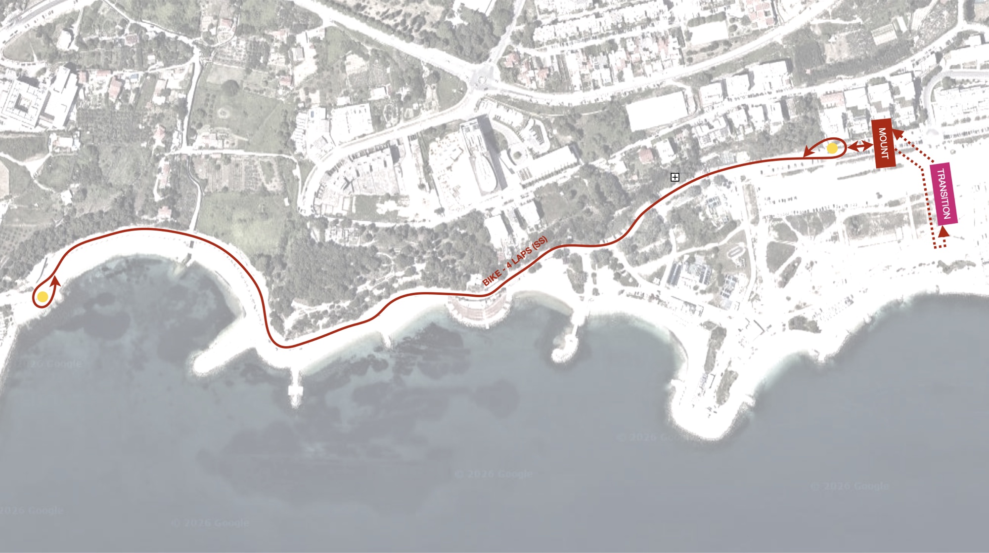 Supersprint bike course — 4 half-laps with turnaround, mount and transition