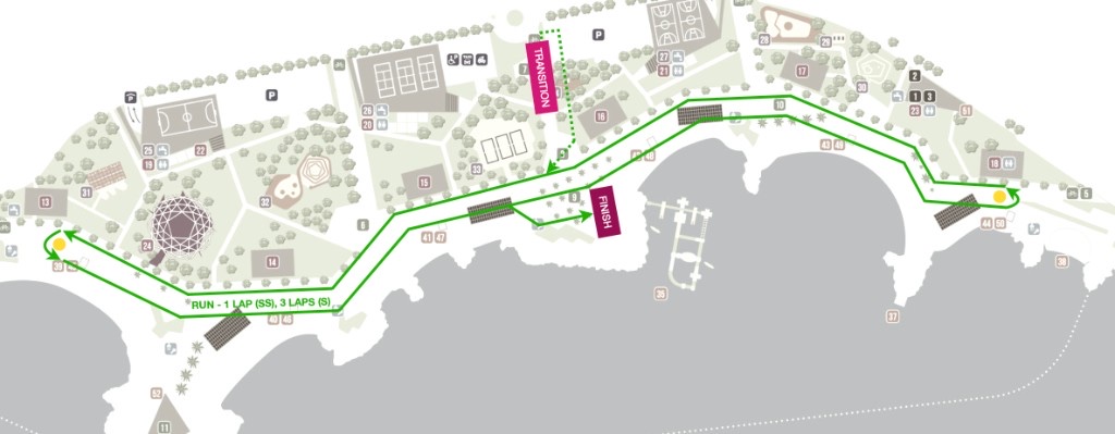 Run course map around Žnjan promenade and park paths